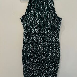 H&M Black and Teal Printed Midi Dress